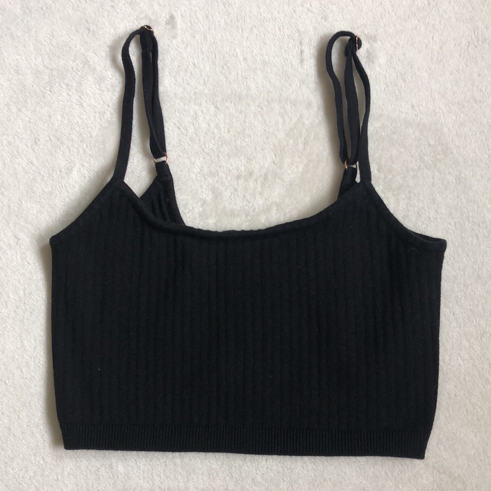Intimately Free People Black Ribbed Lounge Crop Tank Top